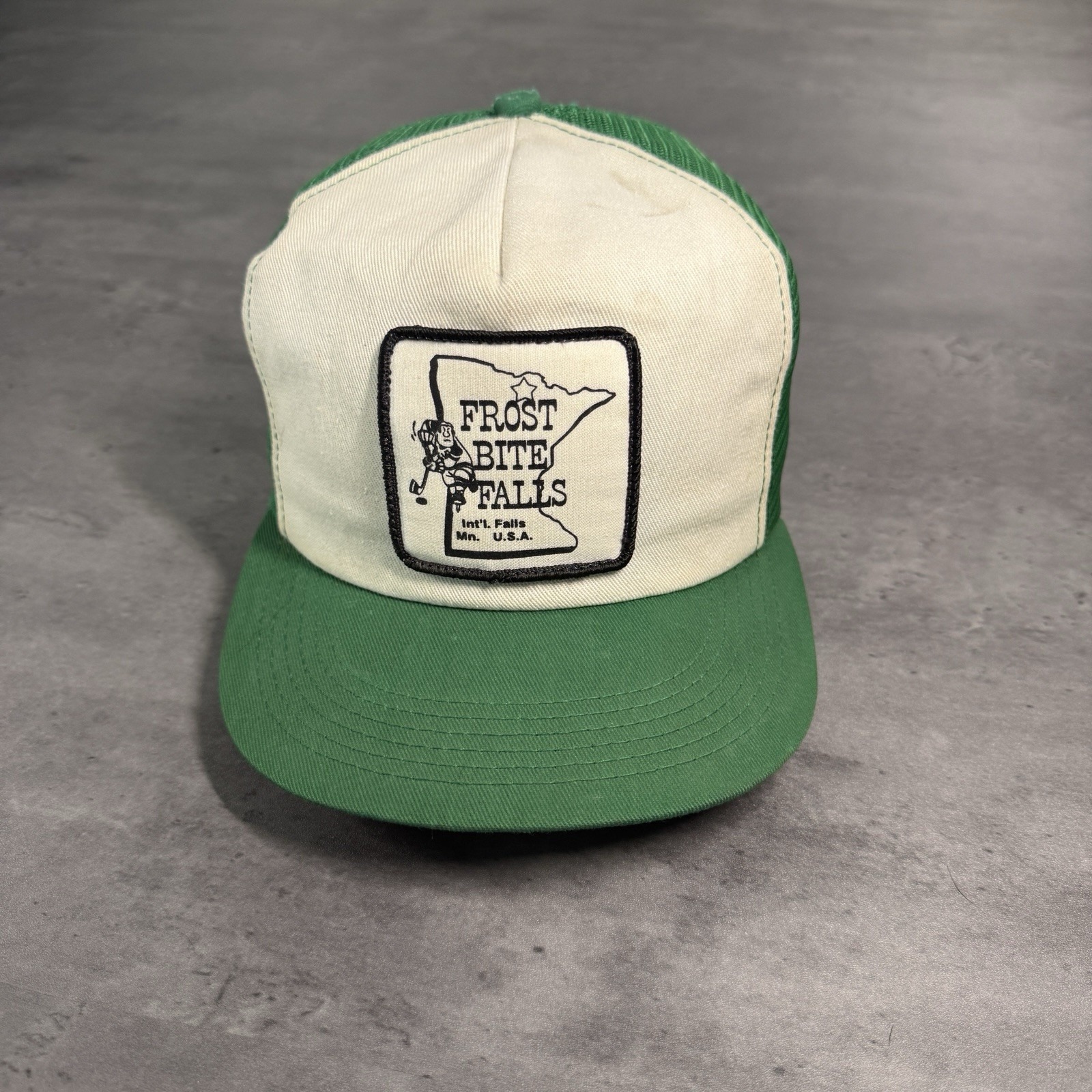 Vintage 60s 70s Frost Bite Falls Snapback Hat Trucker Wisconsin Rocky Bullwinkle